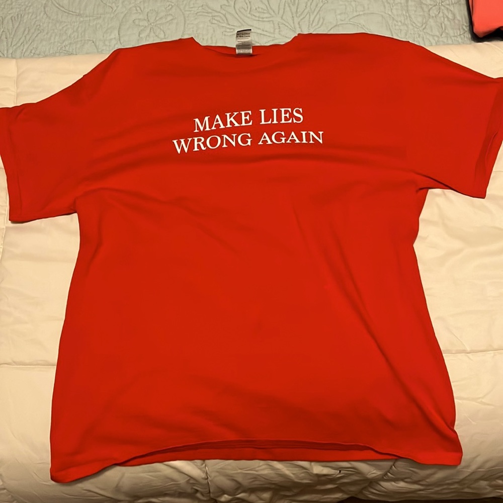 Political statement t-shirt. Mens M. Ladies L. Red